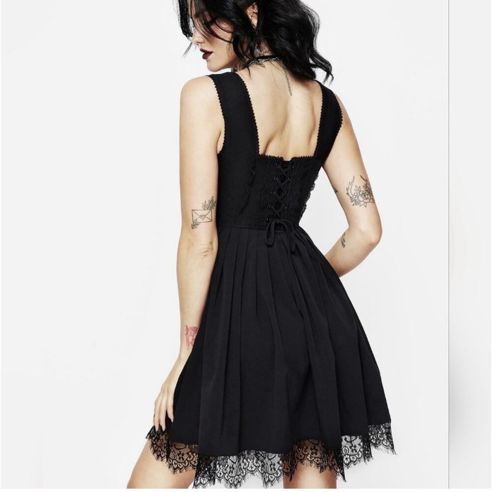 Disturbia Corset Mini Dress Size 12 Black Lace Up Back Goth Fairy Steampunk - Picture 4 of 15